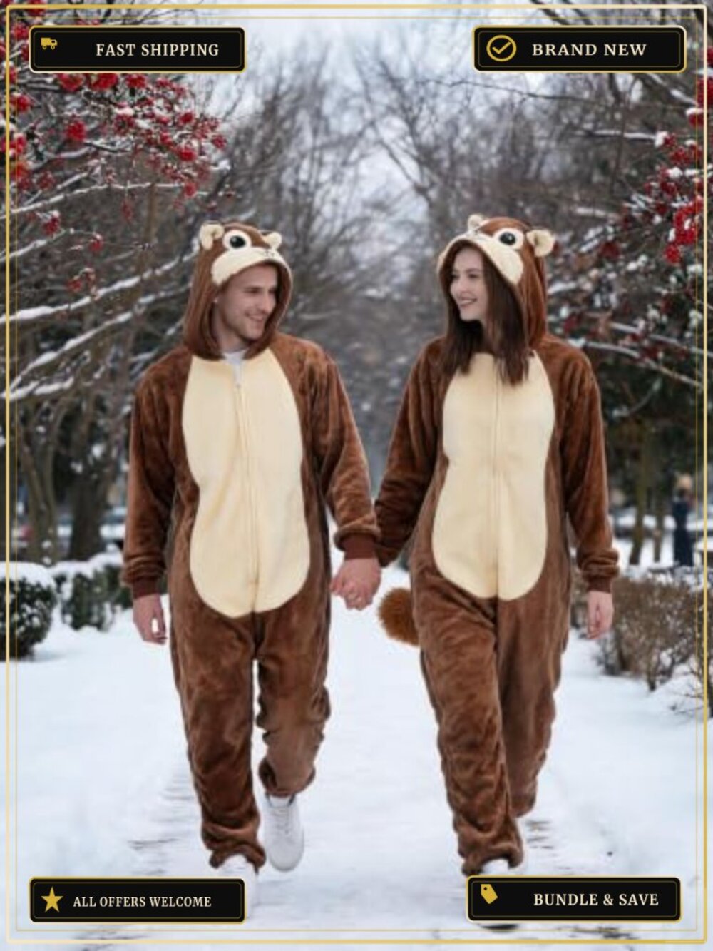 Squirrel Onesie Adult Unisex Flannel Animal Costume Halloween Cosplay - Picture 4 of 6